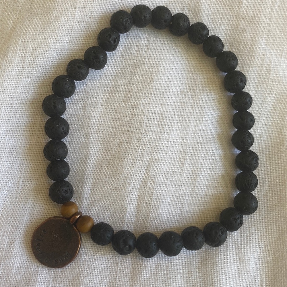 Silver & Sage wander lava bead bracelet black wood copper
